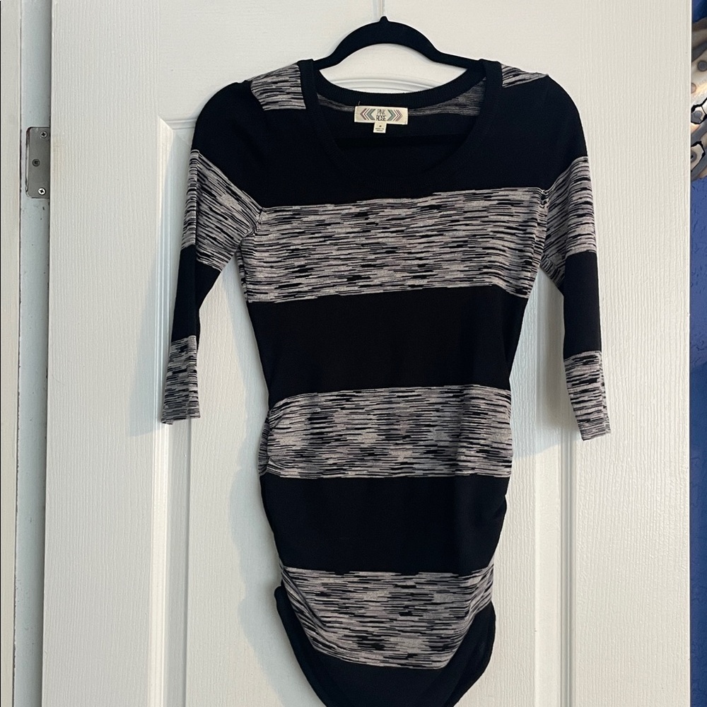 Pink Rose Black and Gray Striped Blouse